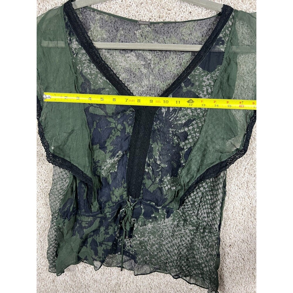 Elie Tahari Sheer Blouse Green Floral V Neck Sleeveless Top Womens - Picture 2 of 7